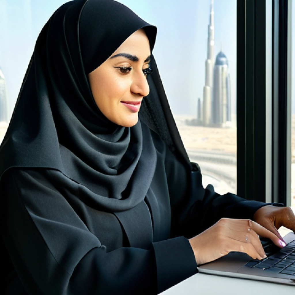 **

"A professional Arab businesswoman in a modest, tailored abaya (fully clothed), working on a laptop at a modern desk in a bright, sunlit office in Dubai, UAE. The background features a subtle cityscape view through the window. Focus on her face showing determination and intelligence. Safe for work, appropriate content, professional, family-friendly, perfect anatomy, natural proportions, high-quality resolution."

**
