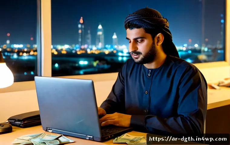 디지털 노마드 경로에서의 실패 사례 - Photorealistic scene of a discouraged Arab digital nomad in modest casual clothing sitting alone at ...